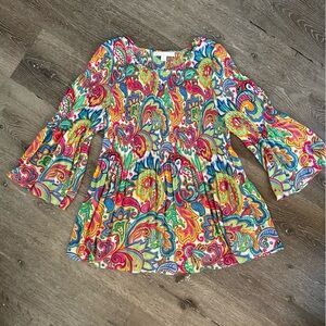 Large Juniper + Lime Colorful 3/4 Sleeve Top